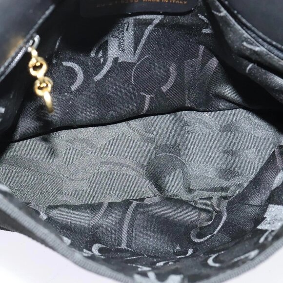 Salvatore Ferragamo Chain Vala Shoulder Bag Canvas Black Gold Auth - Picture 11 of 16